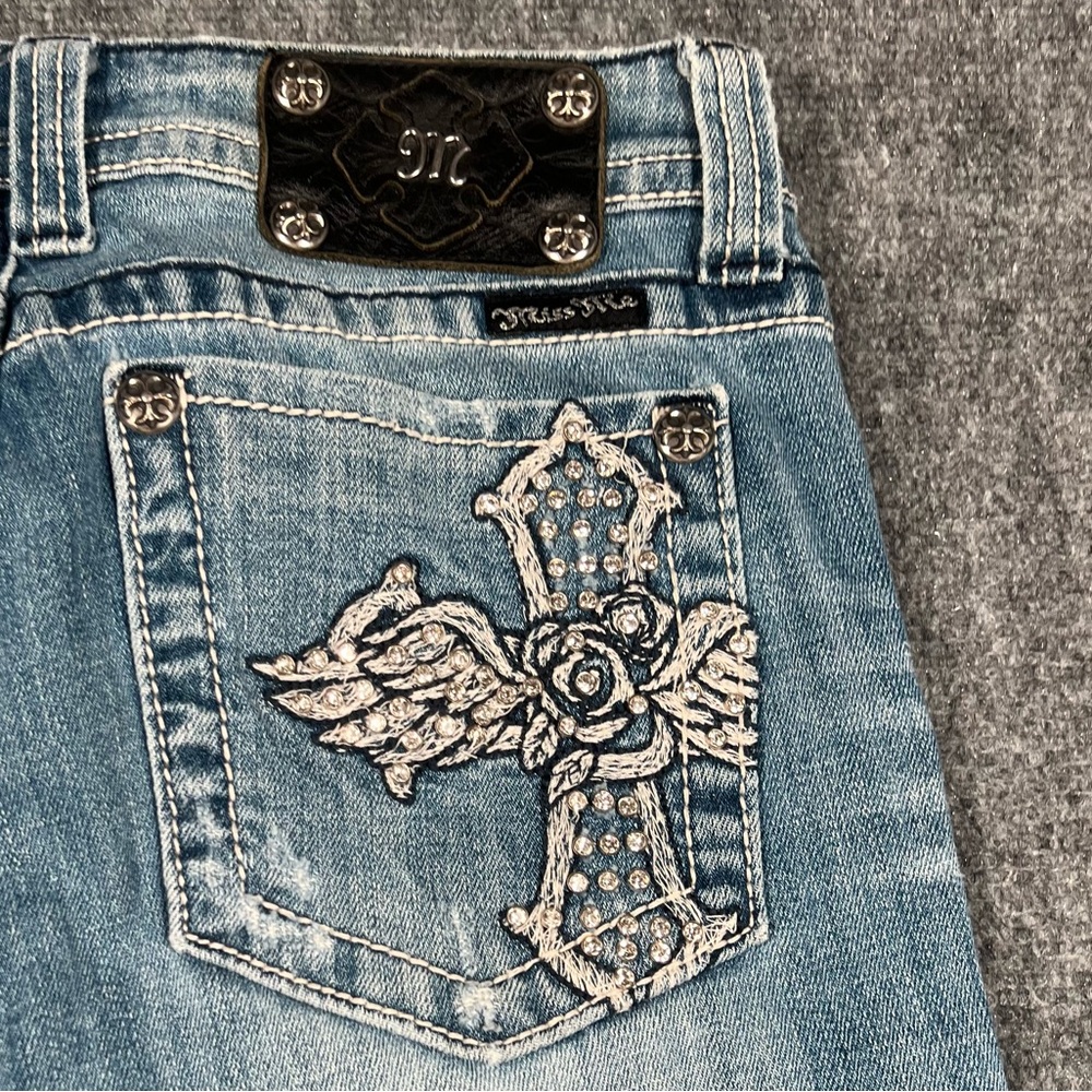 Miss Me Jeans Womens 30 Boot Blue Boot Cut Denim Cross Embellished Rhinestone